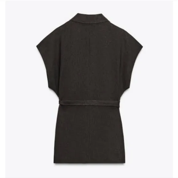 Zara Set 2 Pc Linen Blend Waistcoat Wrap Vest and Pants Brown Size S/M - Picture 10 of 15